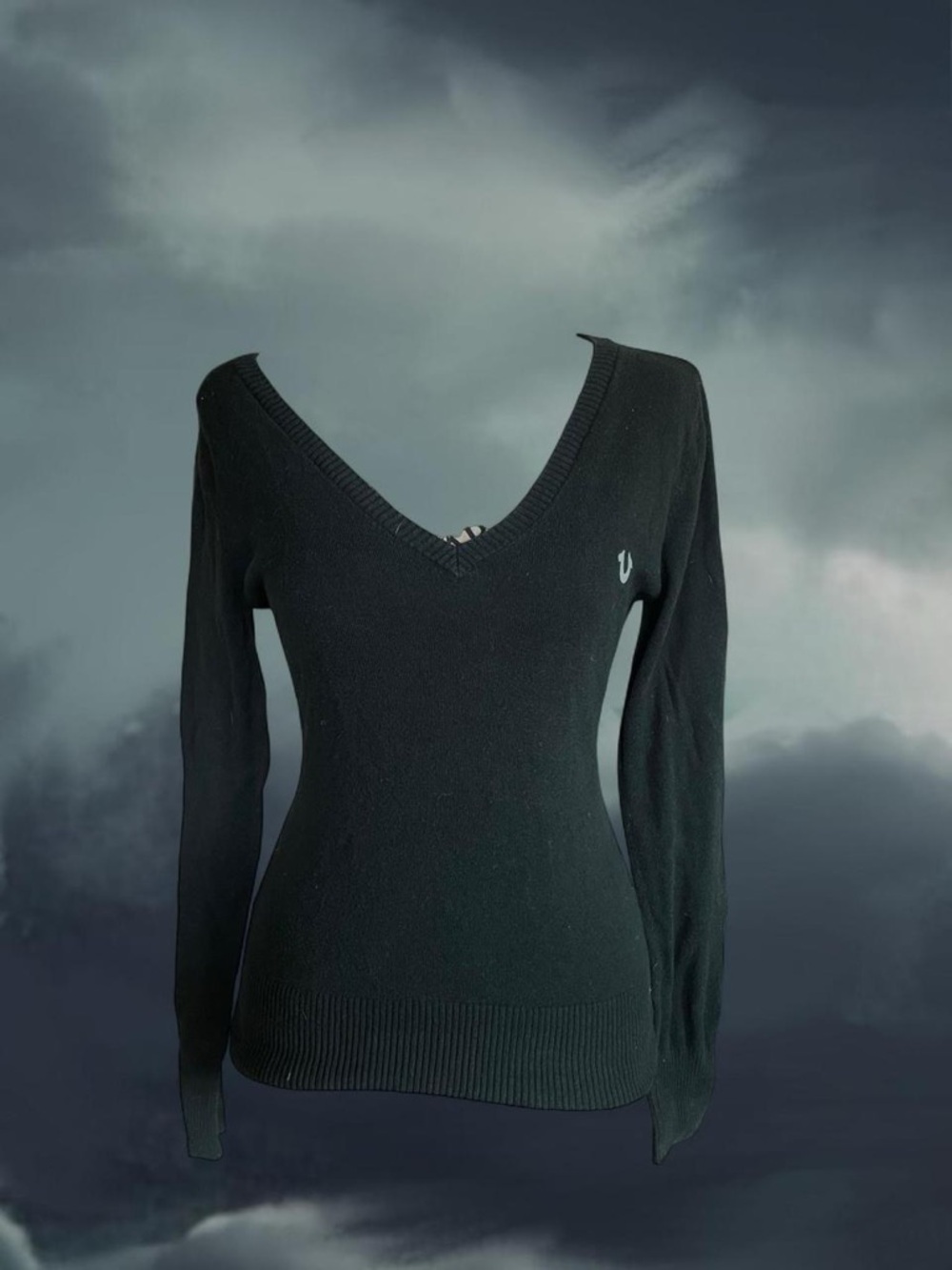 True Religion Women's V-Neck Sweater in Dark Green Womens S